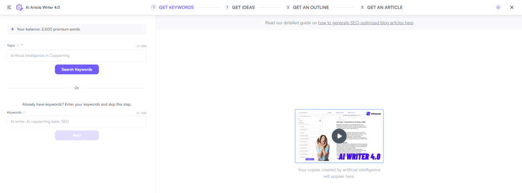 AI Article Writer 4.0 interface