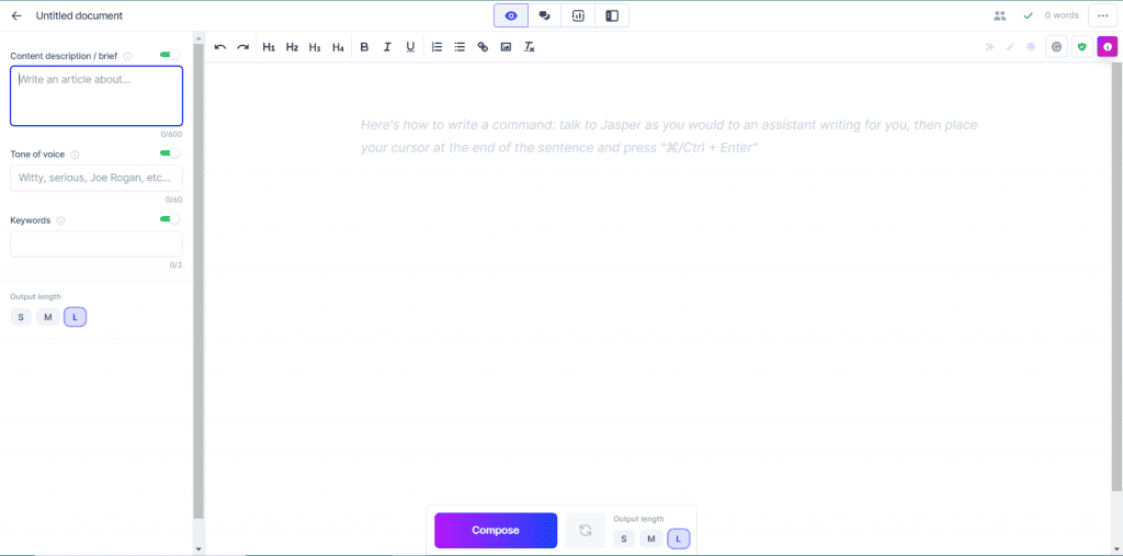 Jasper freeform article generator