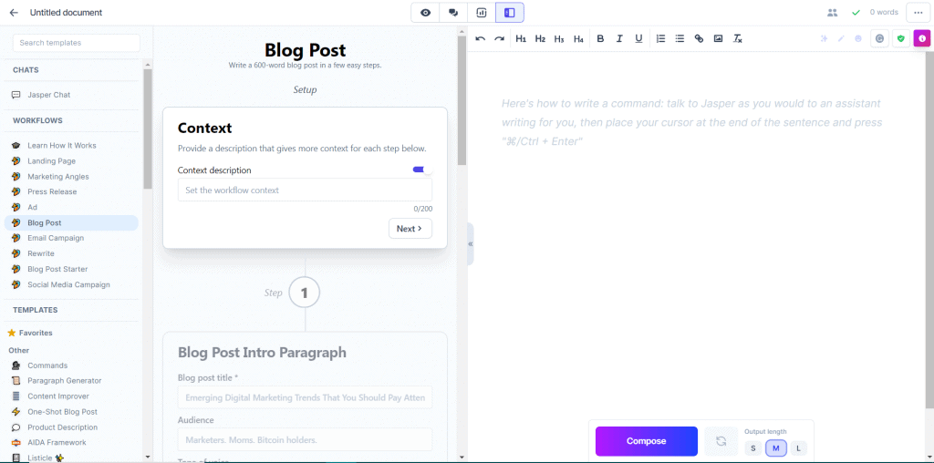 New blog post document page on Jasper