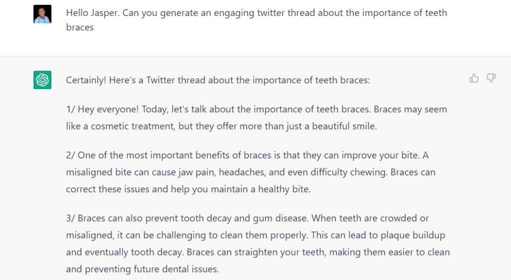 ChatGPT generating a twitter thread