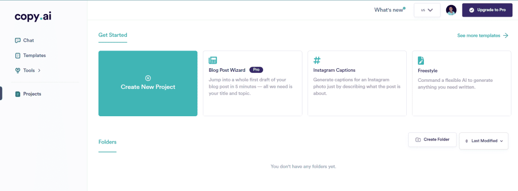 Copy AI dashboard