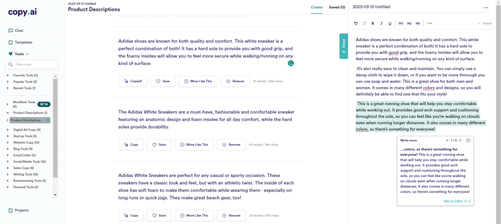 Copy AI product descriptions results2