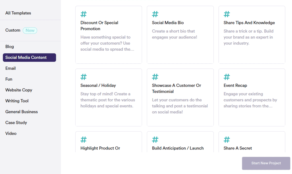 Copy AI social media templates