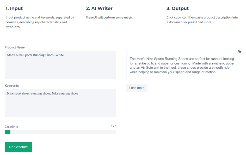 Frase product description generator