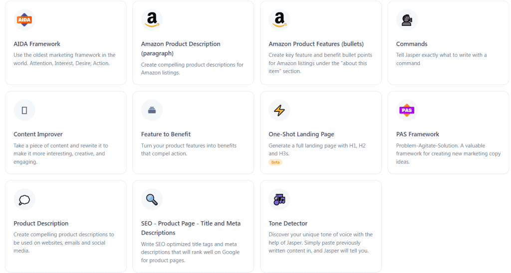 Jasper e-commerce templates
