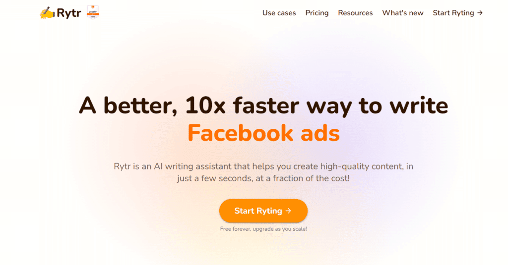 Rytr's homepage