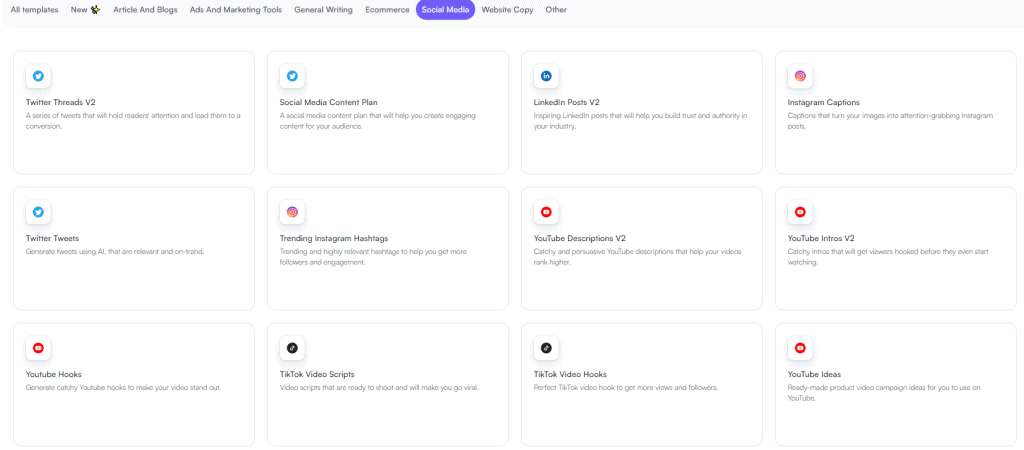 Writesonic social media tools
