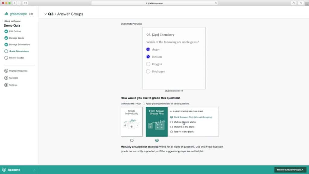 gradescope grading and answer groups