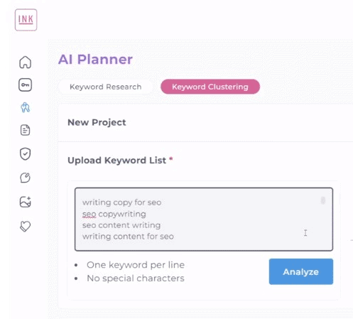 create a keyword cluster by ink