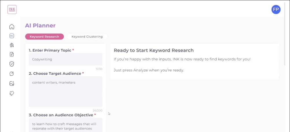 ink ai keyword research