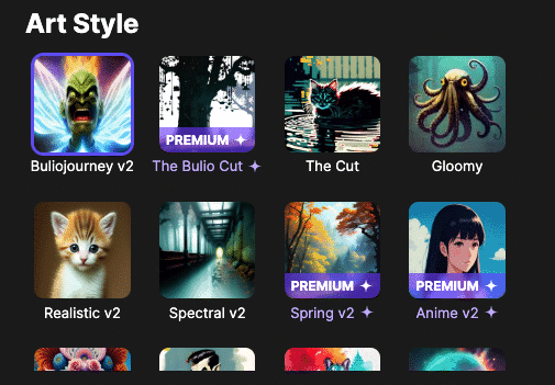 select the art style in  wombo dream
