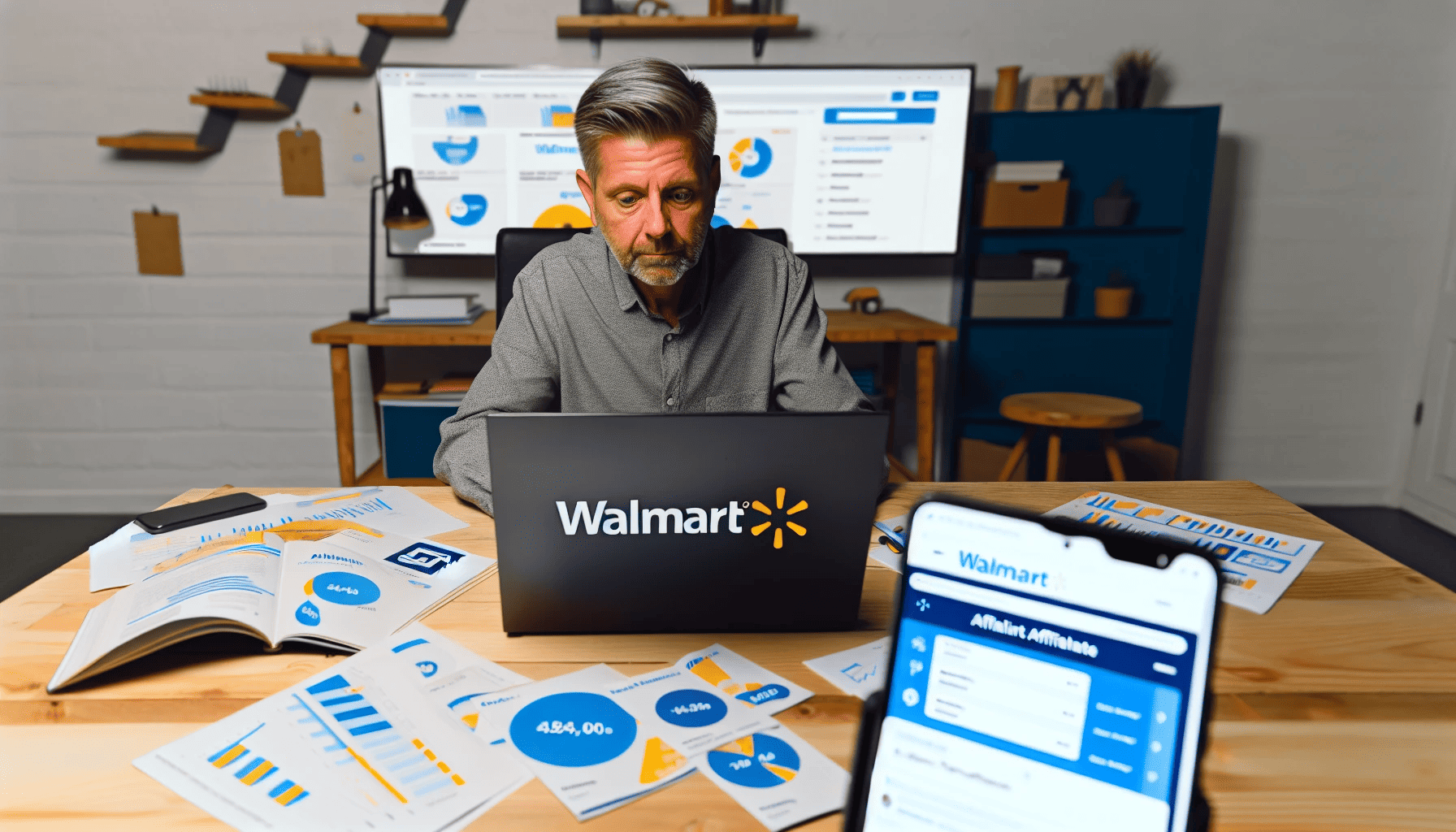 Photo of affiliate marketer using Walmart tools