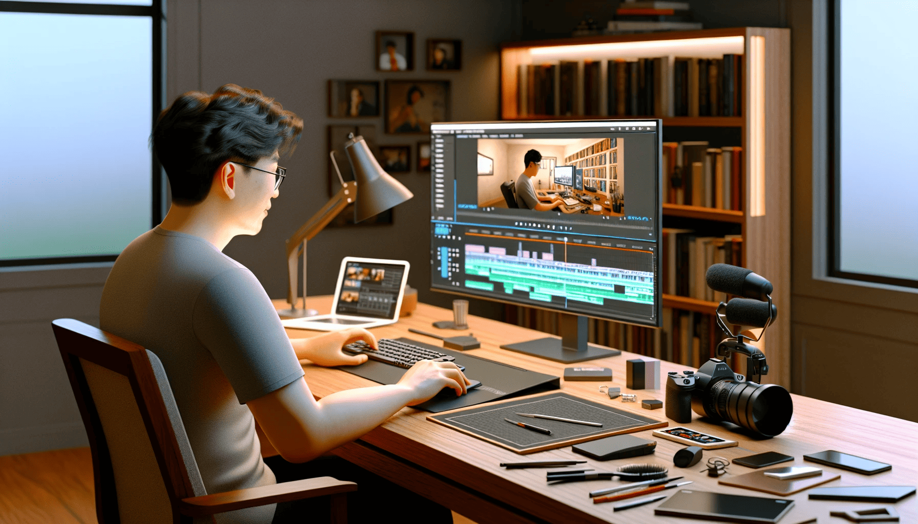 Photo of a person using video editing and AI platforms for content creation