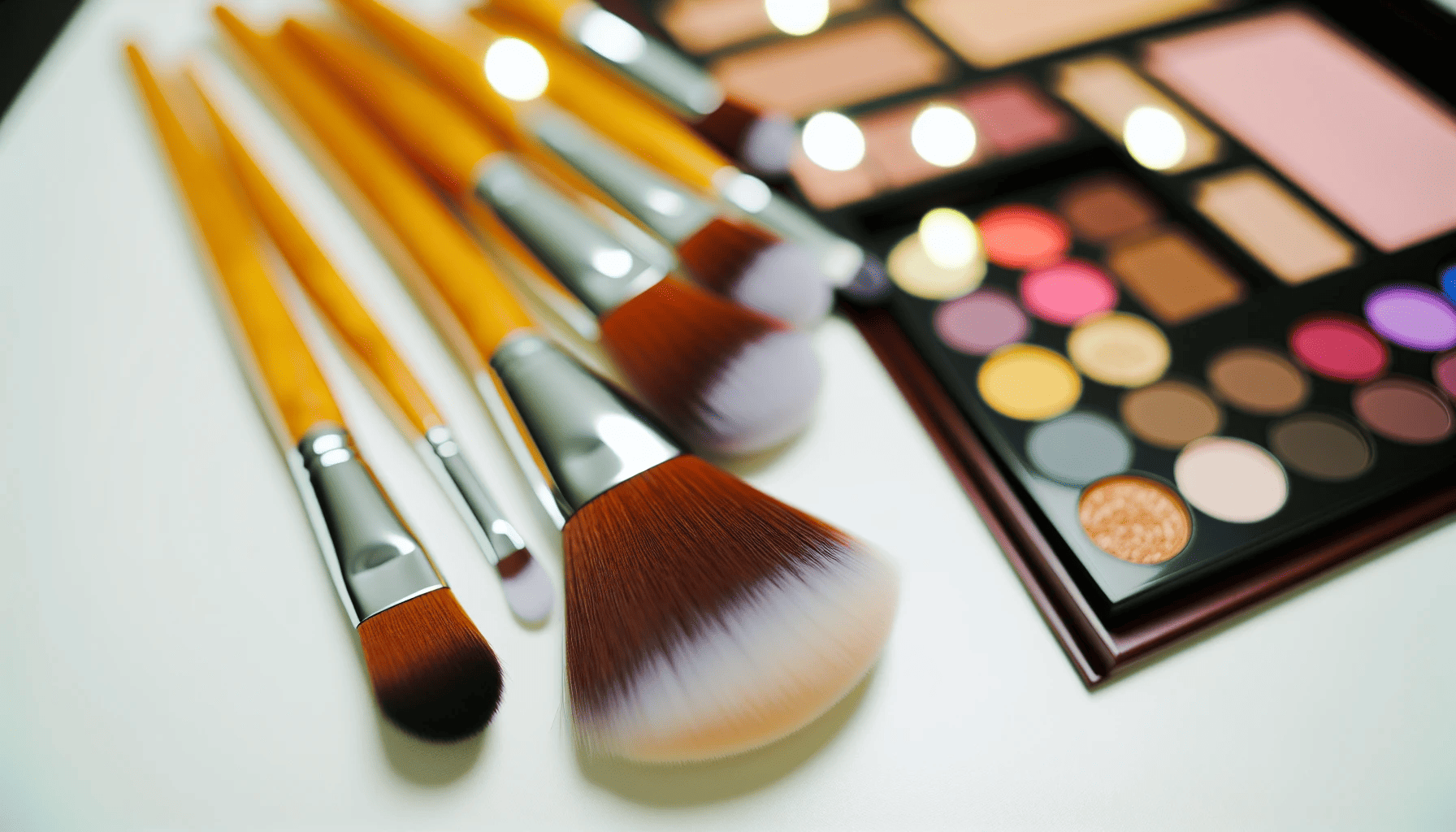 Professional makeup brushes and palette